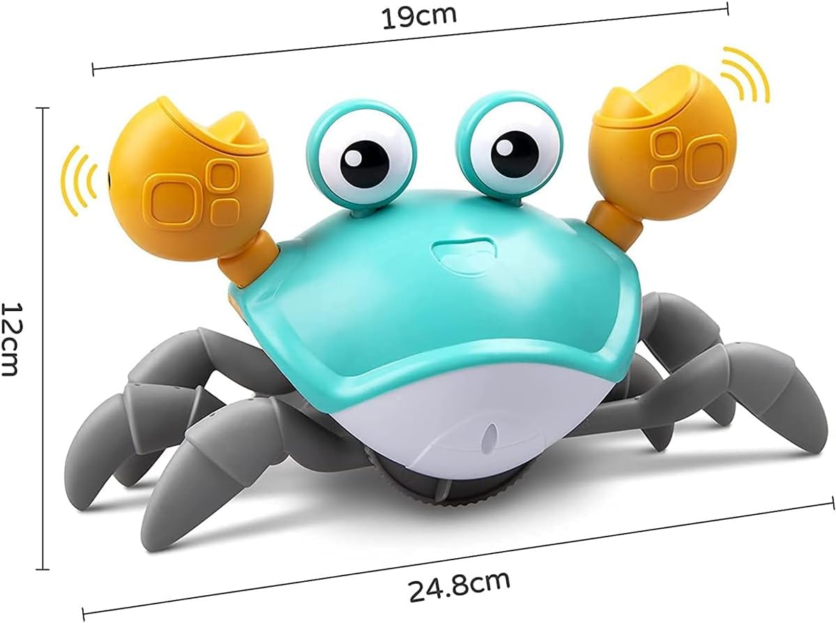 Crawling Crab Baby Toy with Music and LED Light up for Kids, Toddler Interactive Learning Development Toy with Automatically Avoid Obstacles, Build in Rechargeable Battery (Green)