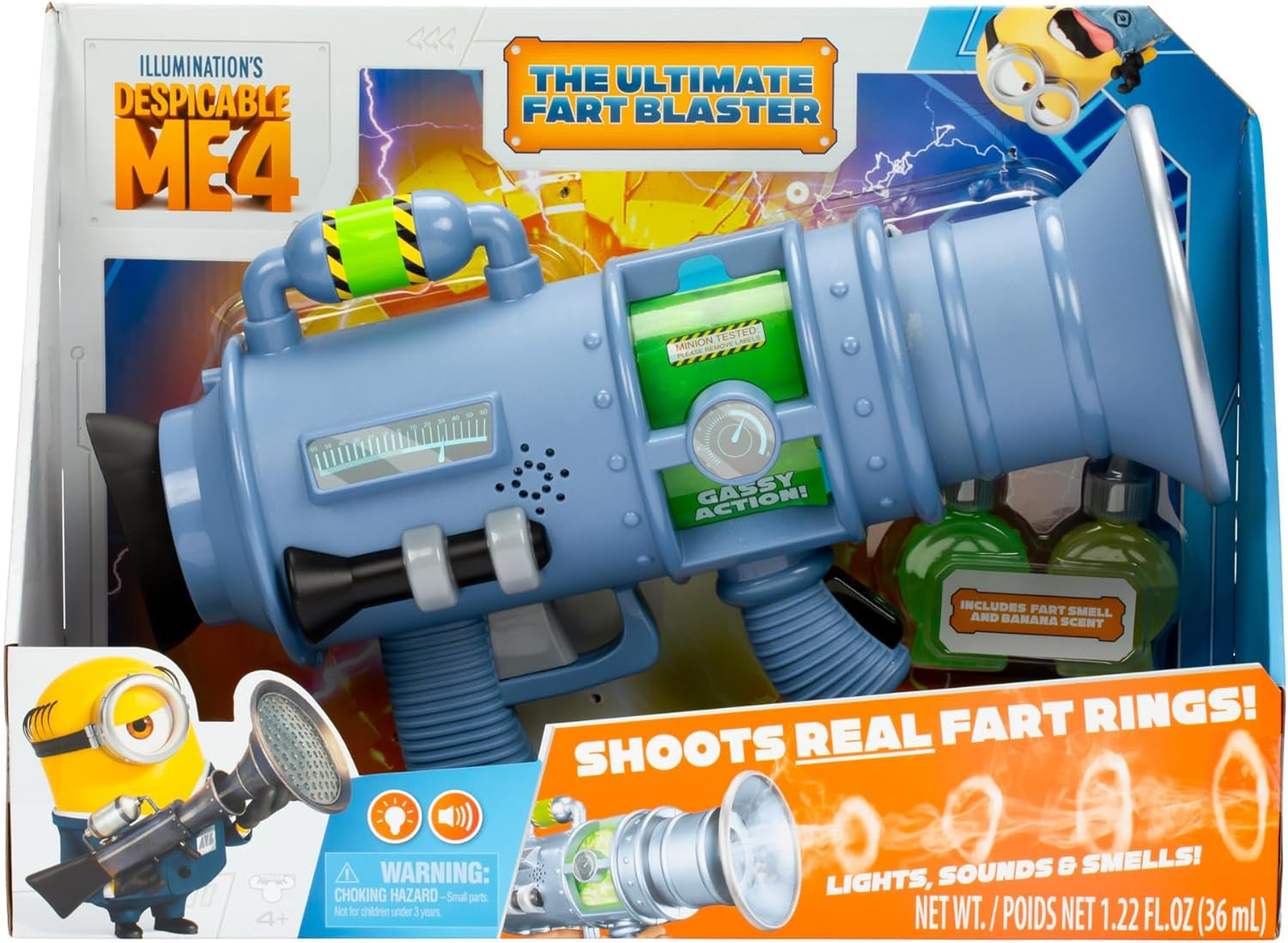 Despicable Me 4 Ultimate Fart Blaster - Real Fog Fart Rings, 15 Fart Sounds, Lights & Scents Included!