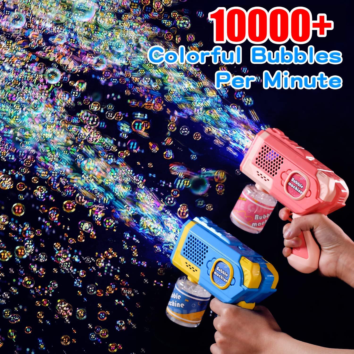 2 Pack Bubble Gun for Kids, Automatic Light up Bubble Gun with 4 Bottles 10 Bags Refill Solution, Bubble Gun Blaster for Toddlers, Outdoor Toys Gifts, Wedding Easter Party Favor