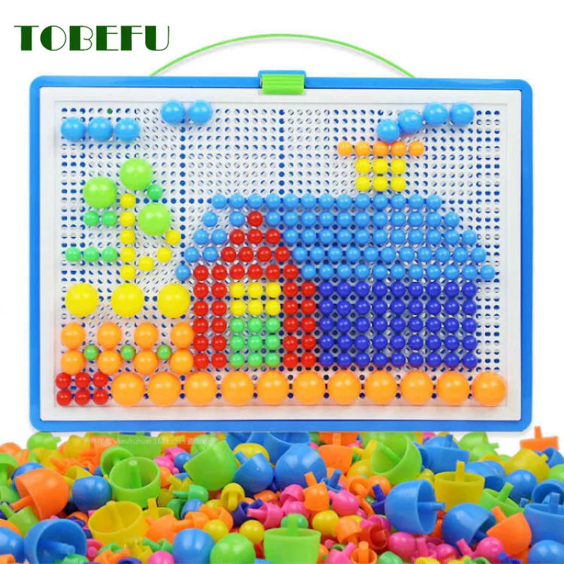 296 Pieces/Set Box-Packed Grain Mushroom Nail Beads Puzzle Games Jigsaw Board 