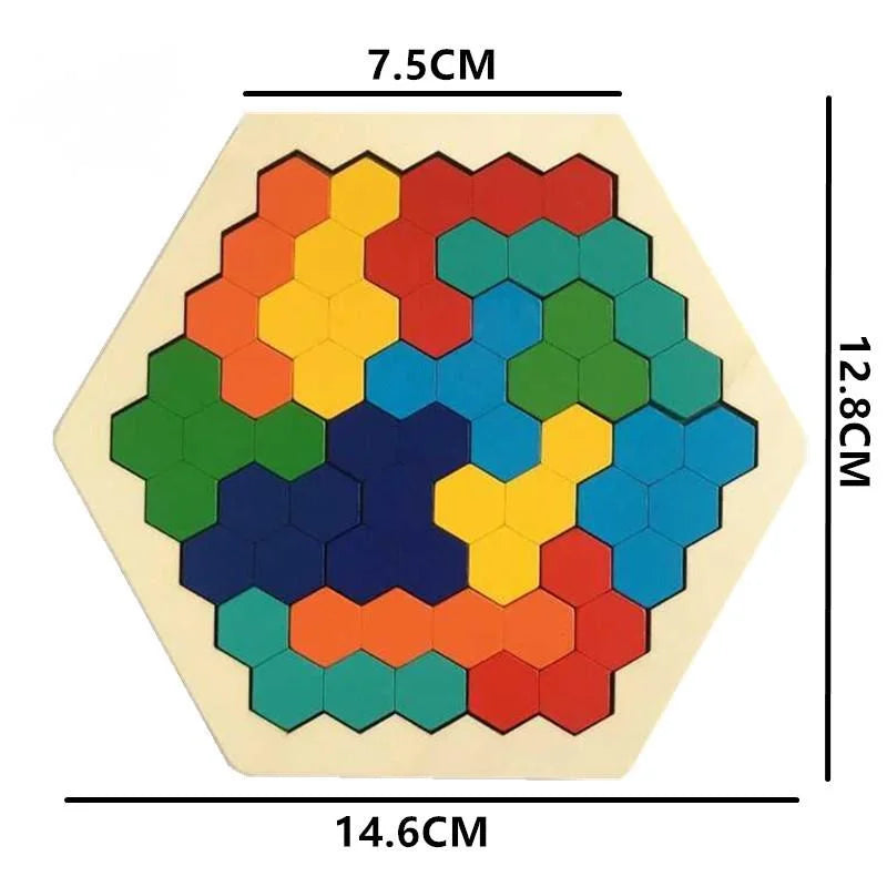 Hexagonal Wooden Puzzles IQ Game Tangram Board 