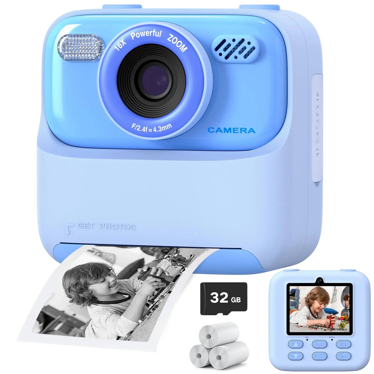 Kids Camera Instant 1080P HD Dual Lens Selfie Digital Camera with 32G Print