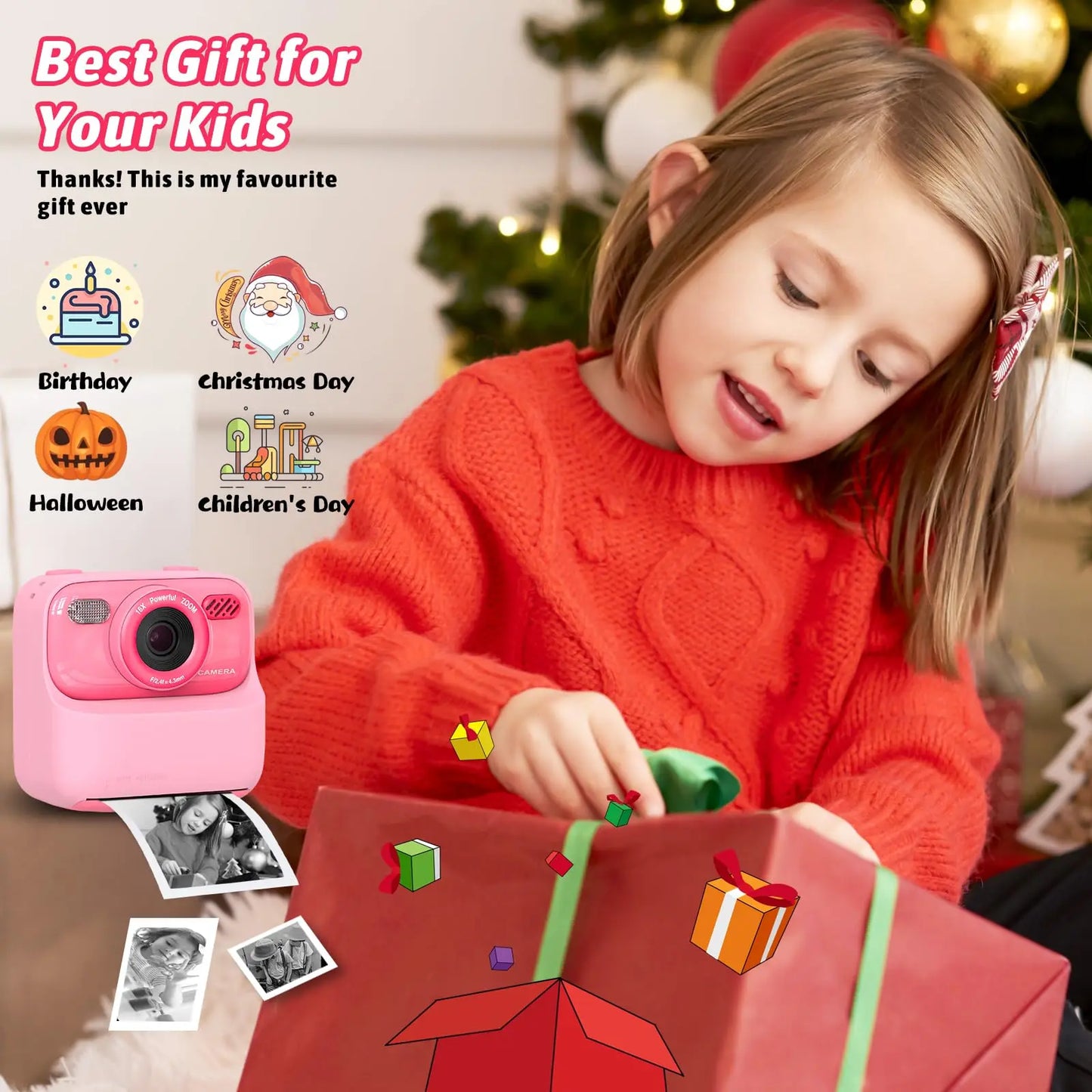 Kids Camera Instant 1080P HD Dual Lens Selfie Digital Camera with 32G Print