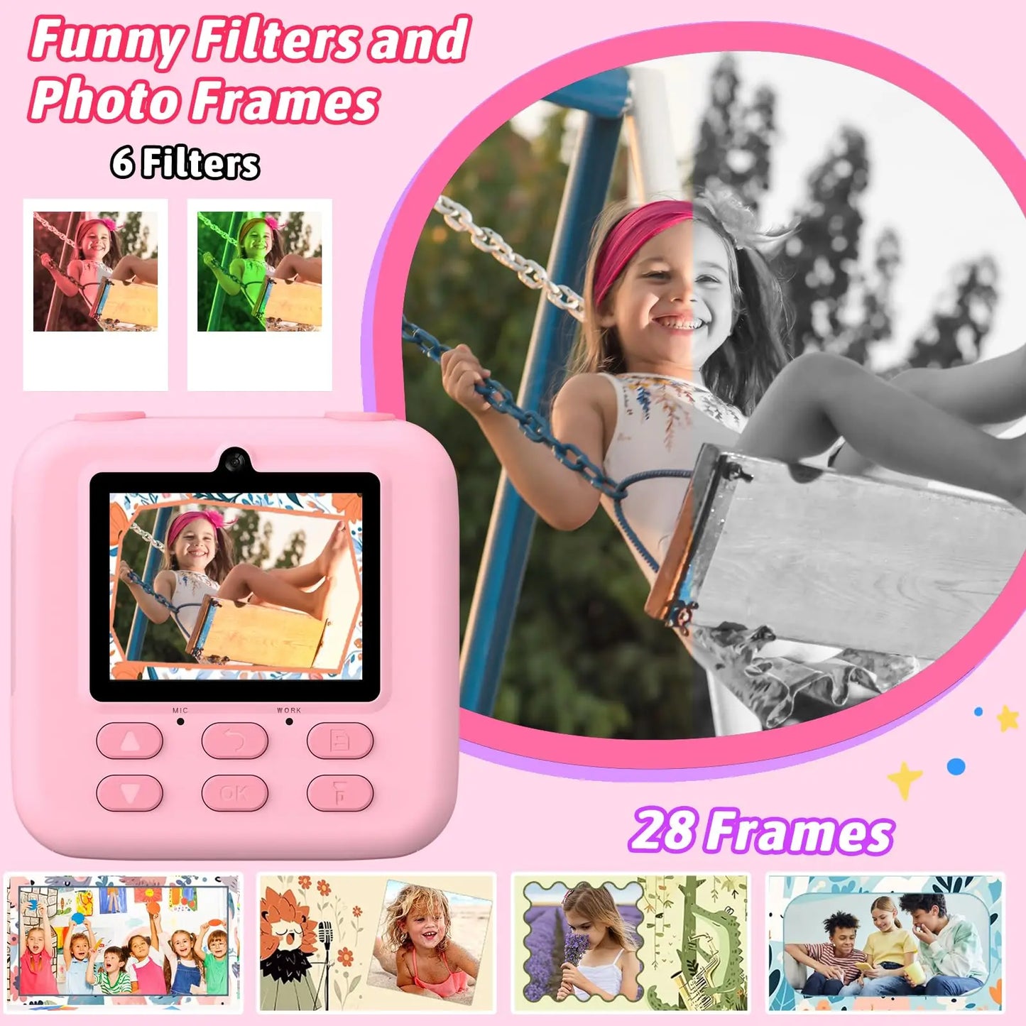 Kids Camera Instant 1080P HD Dual Lens Selfie Digital Camera with 32G Print