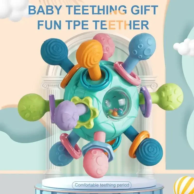 Rotating Rattle Ball Grasping Silicone Teether 