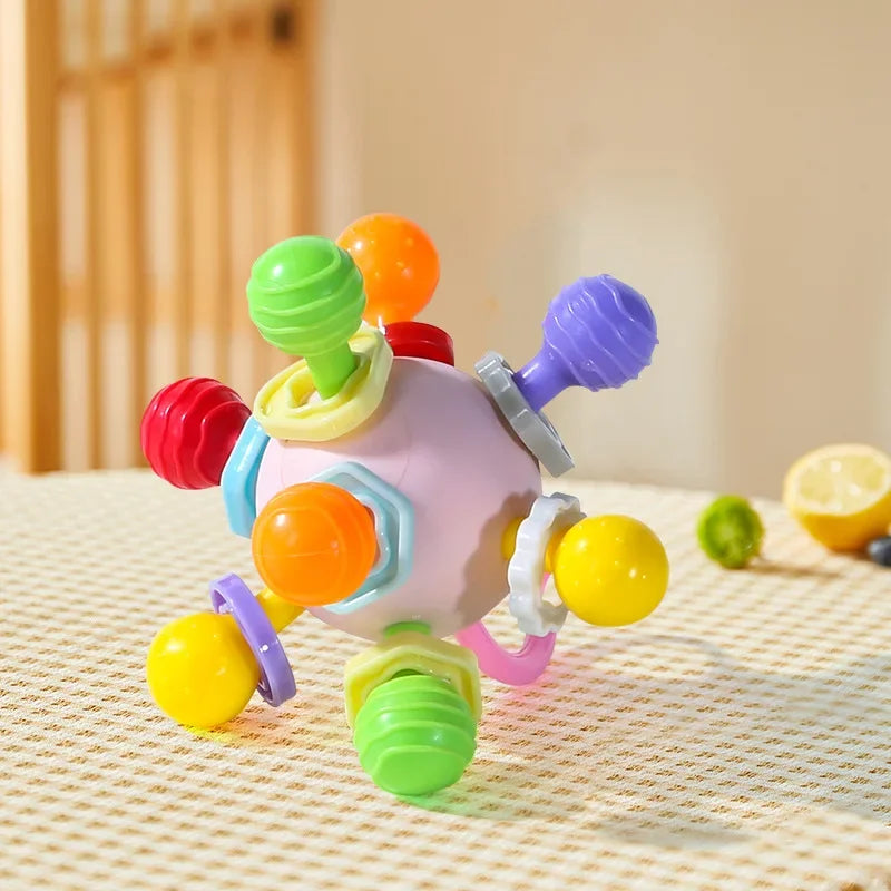 Rotating Rattle Ball Grasping Silicone Teether 