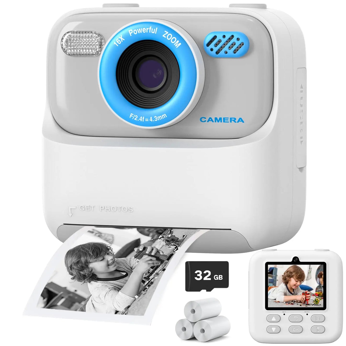 Kids Camera Instant 1080P HD Dual Lens Selfie Digital Camera with 32G Print