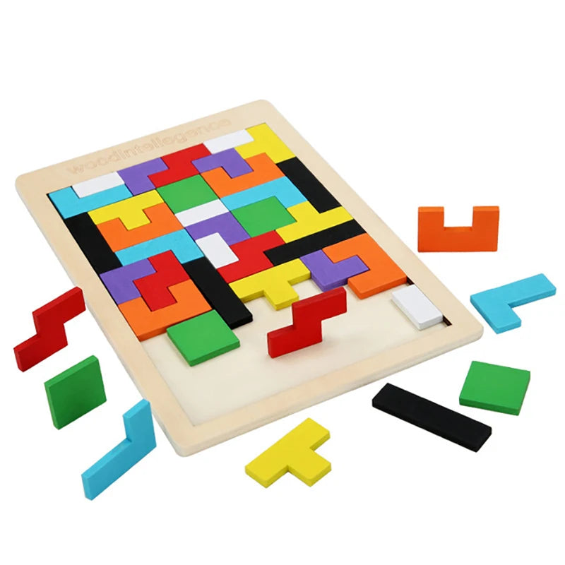 Wooden Blocks Puzzle Brain Teasers Toy Tangram Jigsaw Intelligence Colorful 3D Russian Blocks 