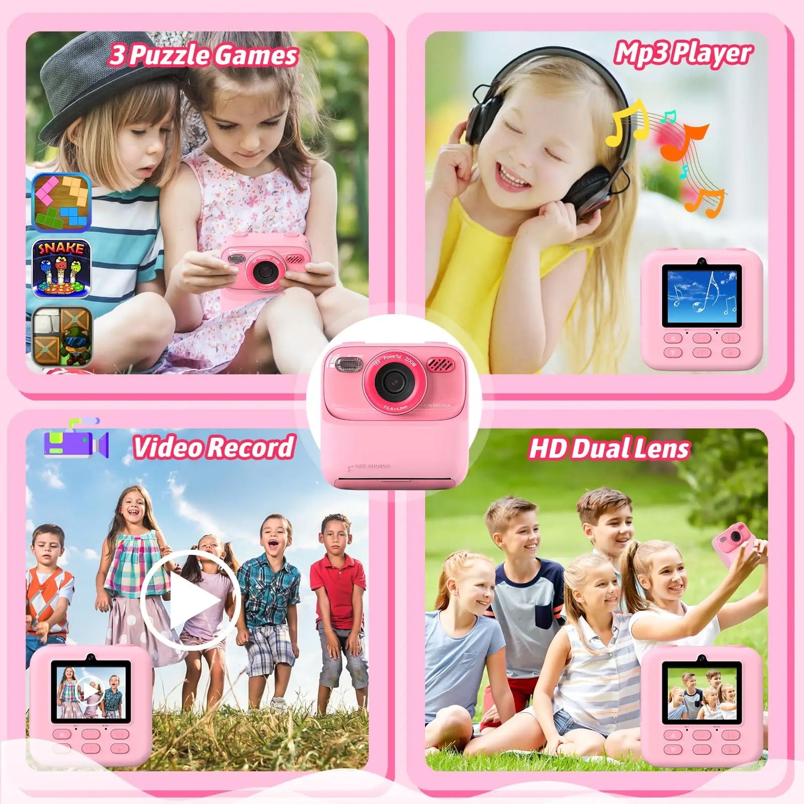 Kids Camera Instant 1080P HD Dual Lens Selfie Digital Camera with 32G Print