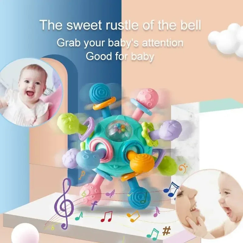 Rotating Rattle Ball Grasping Silicone Teether 