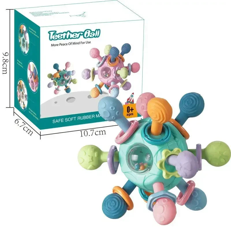 Rotating Rattle Ball Grasping Silicone Teether 