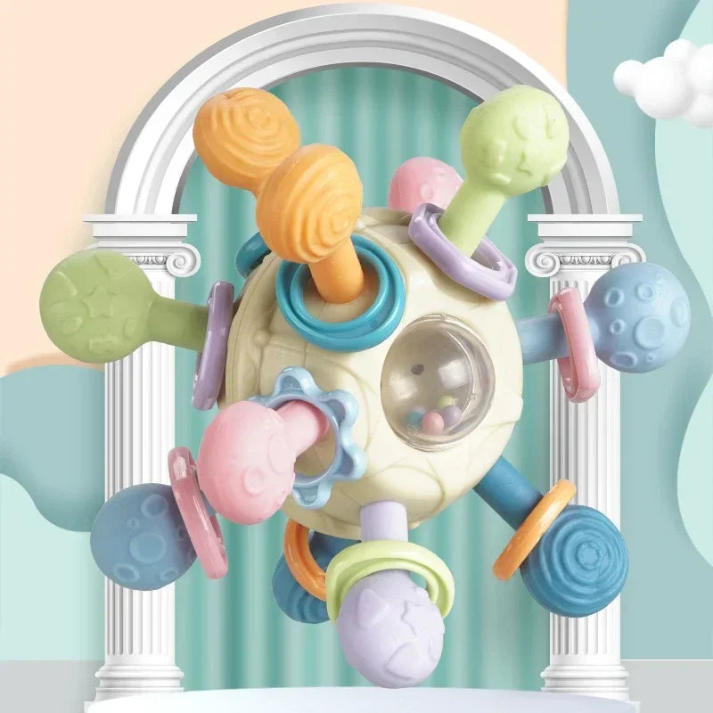 Rotating Rattle Ball Grasping Silicone Teether 